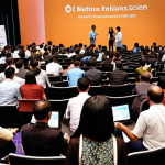 **

A person confidently attending an IT conference in Kuala Lumpur, networking with other professionals, exchanging business cards, and listening to a speaker on stage discussing the latest trends in Data Science. The scene should depict a vibrant and engaging professional environment.

**