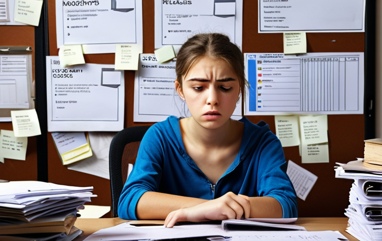 **
A stressed student surrounded by messy files and folders. The student is making mistakes on a computer screen. Overlay text: "Common Mistakes in File Management: Messy folders, inconsistent naming, no backups."
**
