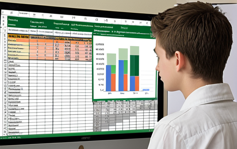 **
A student looking calmly at a computer screen displaying an Excel spreadsheet with filtered data. The spreadsheet highlights students with scores above 80. Focus on the student's expression of understanding and the clear visual of the data filtering in Excel.
**