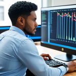 A focused, diverse IT professional in a modest business casual shirt and trousers, intensely analyzing data logs on a large monitor at a clean, modern office workstation. The screen displays complex diagnostic information and code. The professional's hand rests near a keyboard, suggesting active problem-solving and deep thought. The background is a blurred, well-lit office environment, emphasizing the subject. Perfect anatomy, correct proportions, natural pose, well-formed hands, proper finger count, natural body proportions. High-resolution professional photography, detailed, realistic, safe for work, appropriate content, fully clothed, professional.